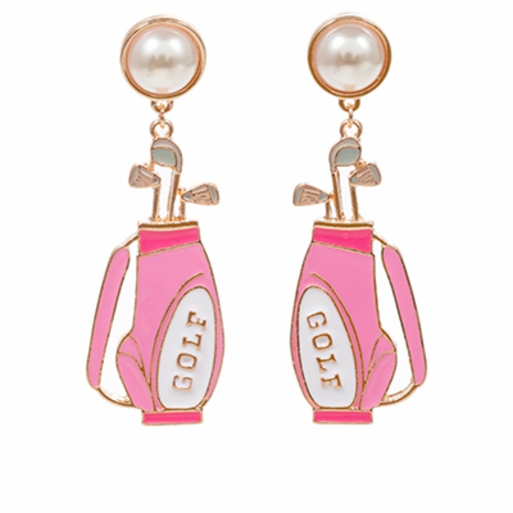 Pearl Stud Golf Bag Enamel Earrings